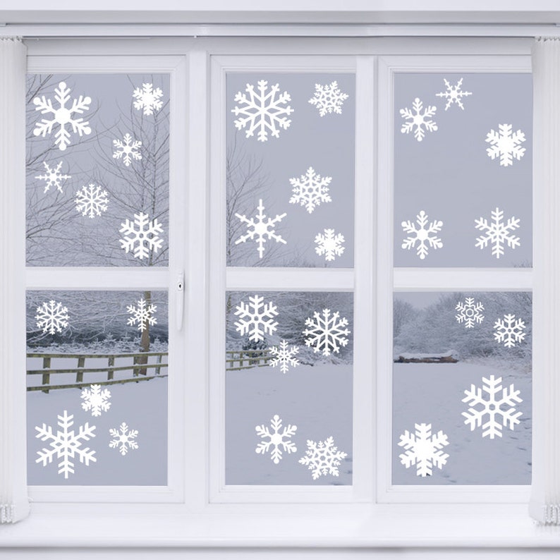 Snowflakes Vinyl Wall Decals Set of 47 Flakes Window Decor Etsy