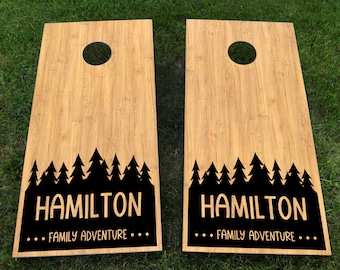 Forest Cornhole Decal Set, Family Name, Customizable, Camping Travel Vacation, Wedding Cornhole Set, Diy Decals for Cornhole boards