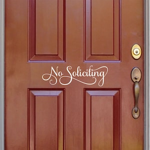 No Soliciting sign, front door decal, no solicitation vinyl door notice, no solicit decal image 1