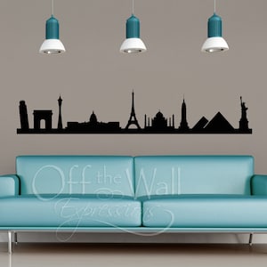 Landmark Skyline vinyl wall art - historical travel sticker - skyline decal - city skyline - world monuments