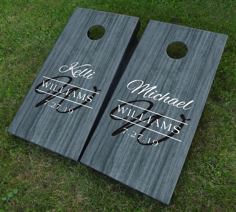 Wedding Sign Decal, Monogram Cornhole Decals Set, Two Corn Hole Board Game Decals, Wedding DIY Decals, Wedding Decor Vinyl image 1