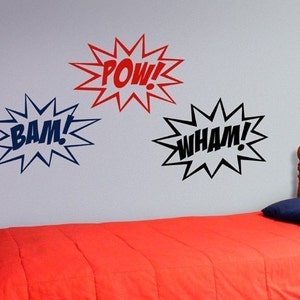 Superhero wall decal, superhero sounds, comic book vinyl decal, bam pow, super hero wall decor, bedroom decor image 1