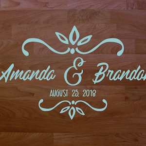 XL Hochzeitstanz Bodenaufkleber mit Rollen 0470 - Vinyl Bodenaufkleber - Empfang - personalisiertes Hochzeits-Bodenmonogramm