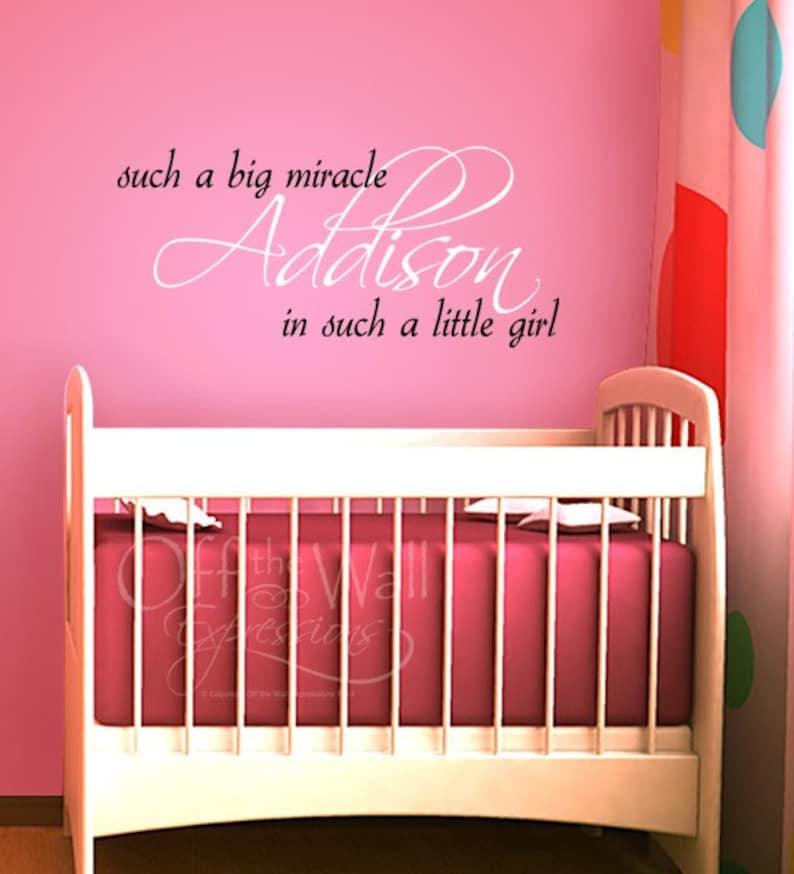 such a big miracle in such a little girl, personalized, vinyl wall art decal, large two color decal, nursery decor image 1