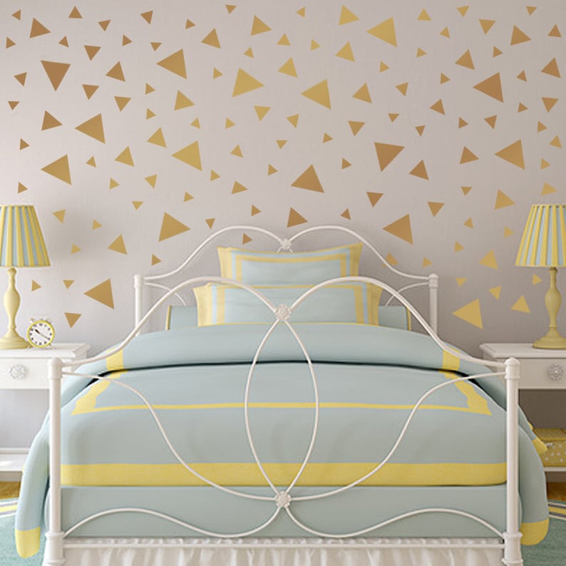 Triangle Confetti Wall Decals, Large Metallic Gold Triangle Set, Wall Confetti for Bedroom or Nursery image 1