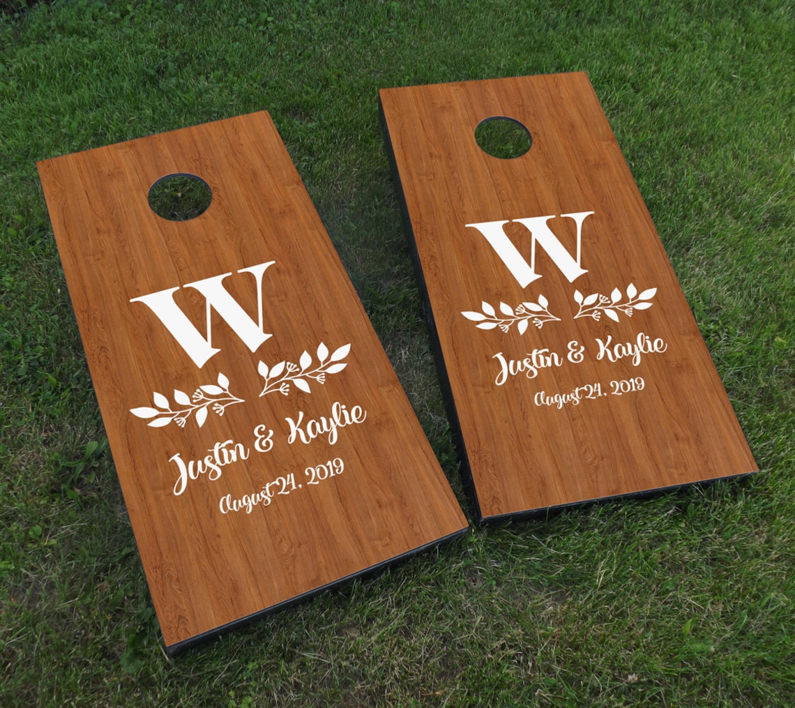 Custom Wedding Date Cornhole Boards with Monogram