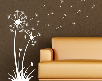 Dandelions Blowing in the Wind vinyl wall art dandelion blossom decal with floating seeds