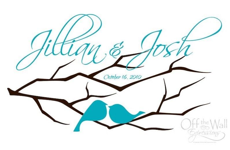 Love Birds on a Branch, Dance Floor Decal, wedding decal personalized vinyl wedding decor, removeable decal image 2