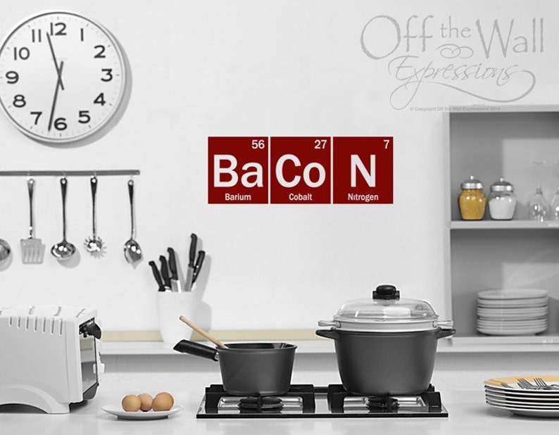 Bacon Vinyl Decal, Periodic Table Elements Decor, geekery science sticker, kitchen wall art image 1