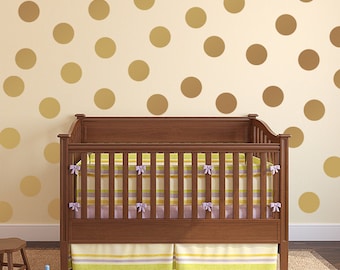 Circle Dots vinyl decals, Gold Polka Dots for nursery or bedroom.  Wall paper alternative wall decal packs