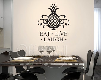 Eat Live Laugh, pineapple vinyl wall decal, dining room decals, kitchen vinyl decal