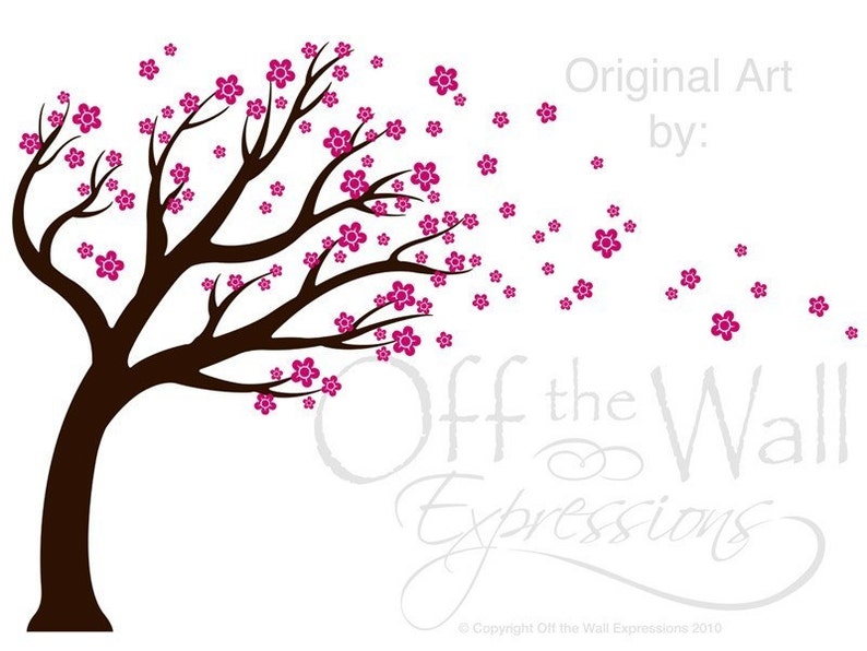 Tree wall decal, Nursery Tree Decal, Blowing Tree with blossoms for Childrens room. Porch, Dining Room, or Office. image 2