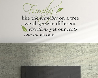 Vinyl Wall Decal - Family like the Branches on a Tree - family vinyl decal -  family tree - family room decal