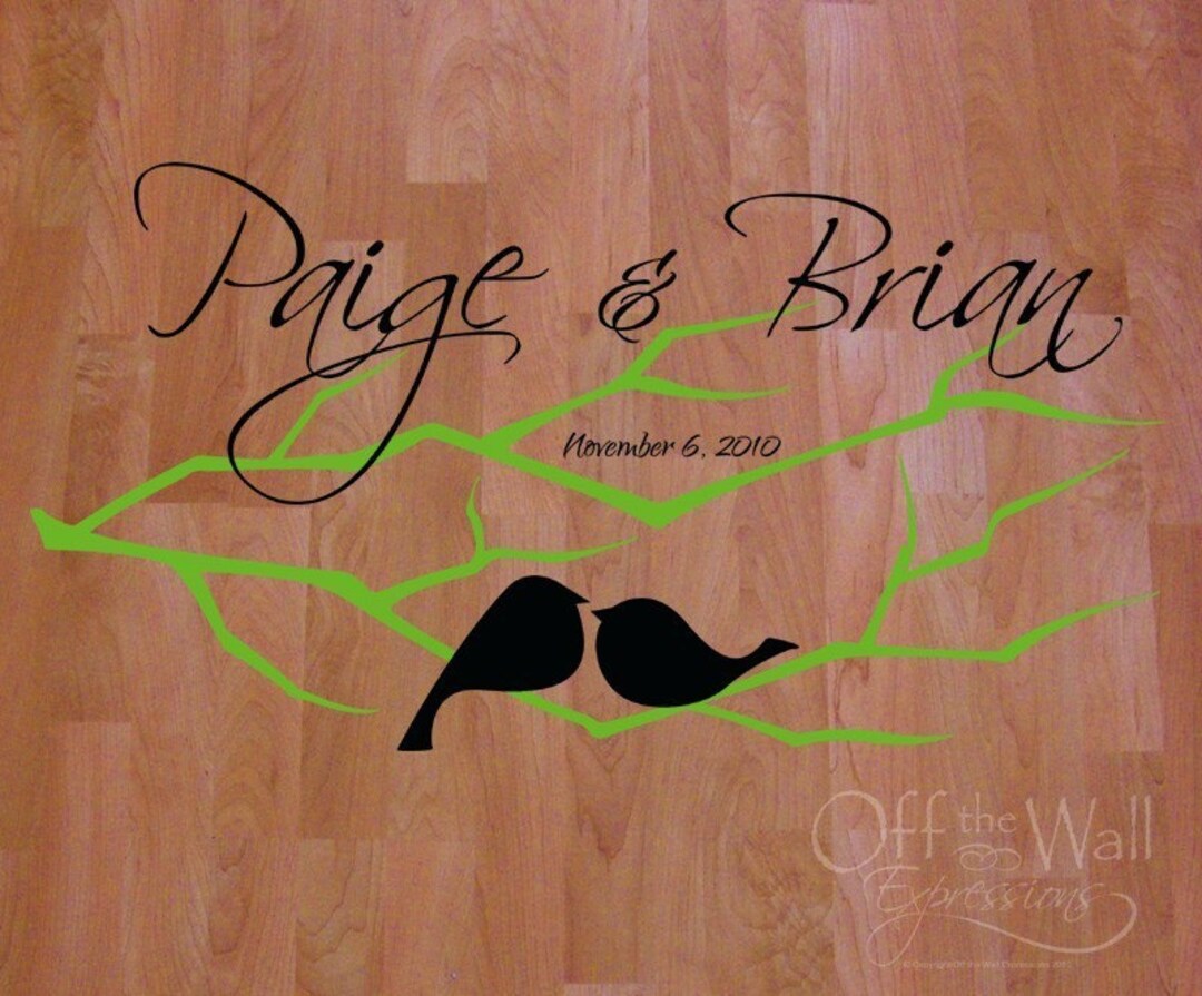 Love Birds on a Branch, Dance Floor Decal, Wedding Decal Personalized ...