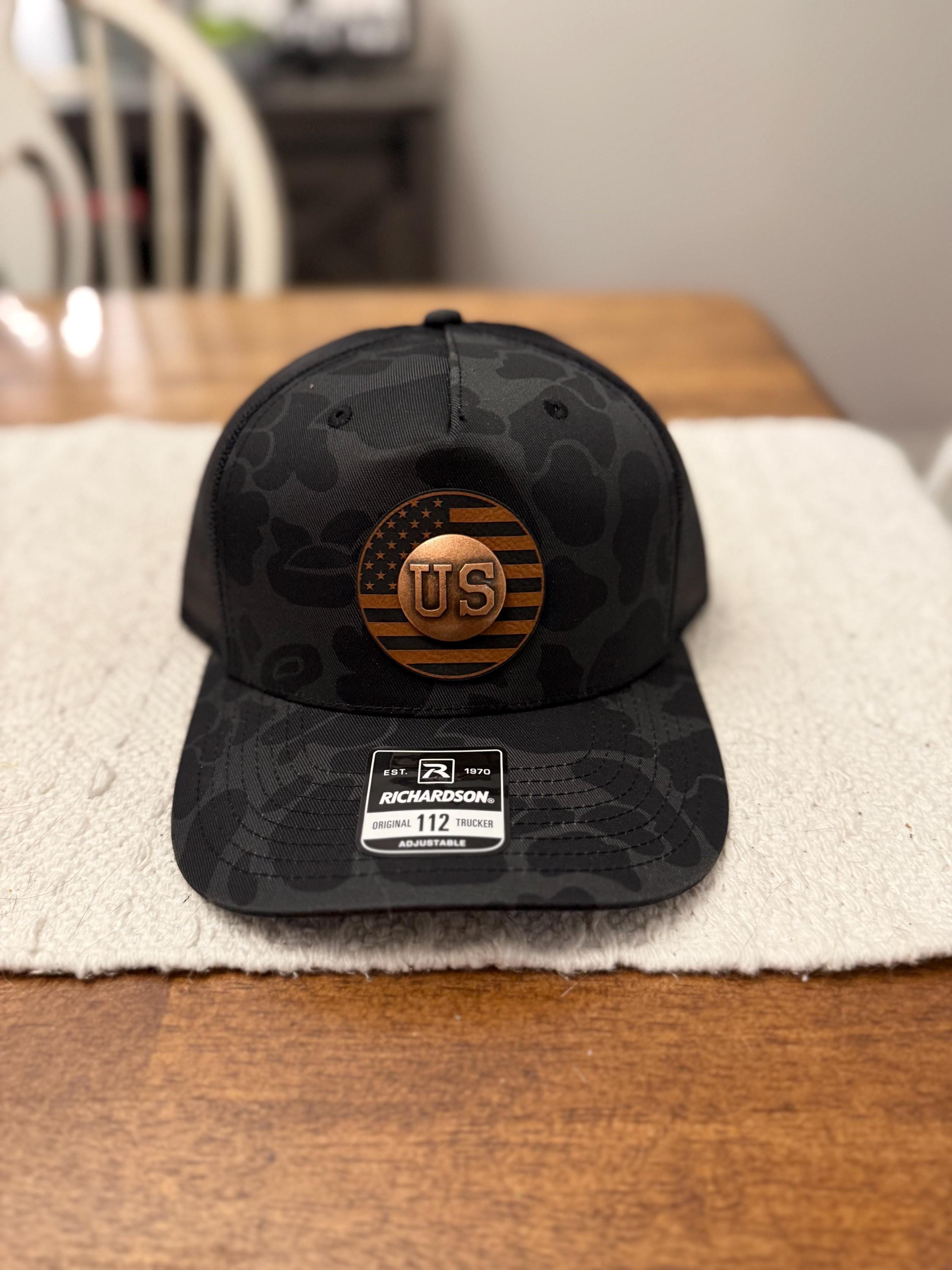 Black Multicam Trucker Hat | Laser-engraved US Leather Patch ...