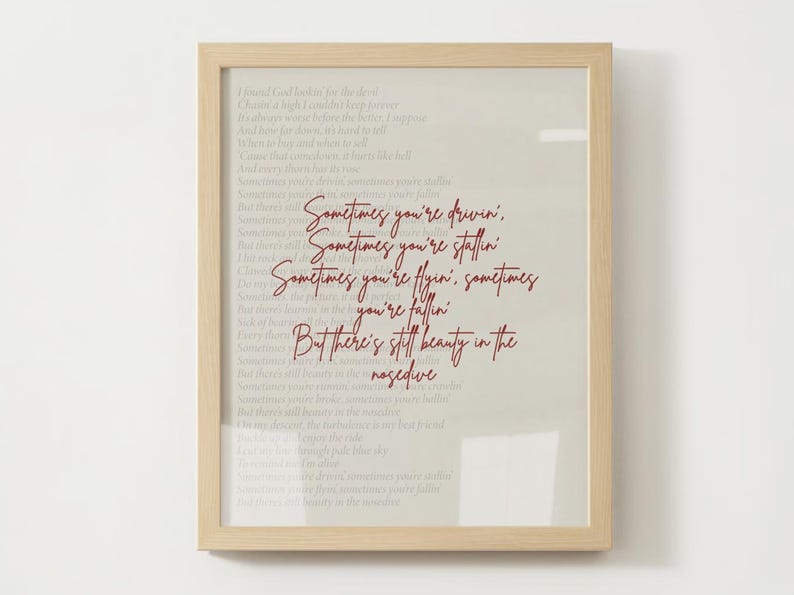 Post Malone Nosedive Lyrics Art Red Etsy