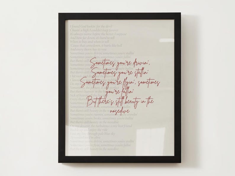 Post Malone Nosedive Lyrics Art Red Etsy
