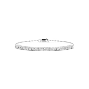 Lab Grown Diamond Tennis Bracelet Sterling Silver | Adjustable Round Cut Diamond Bracelet | Minimalist Eco-Friendly Gift for Her