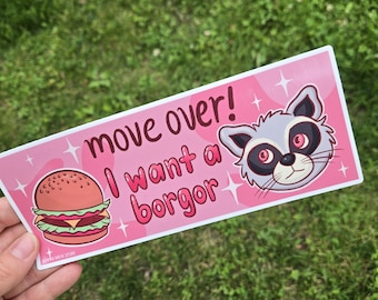 funny racoon 8 x 3 bumper sticker hamburger car accessory  pink cheeseburger driving