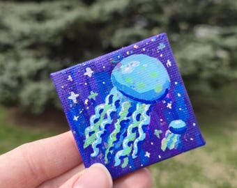 HAND-PAINTED 2 Inch Canvas Magnet- Space Jellyfish