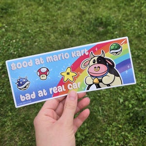 mario kart bumper sticker| 8 x 3 inches bumper sticker moo moo meadows cow mario kart world nintendo inspired switch 2