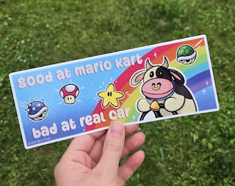 funny mario kart bumper sticker| 8 x 3 inches bumper sticker moo moo meadows cow mario kart world nintendo inspired switch 2