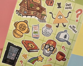 the mystery shack 5 x 7 gravity falls inspired sticker sheet
