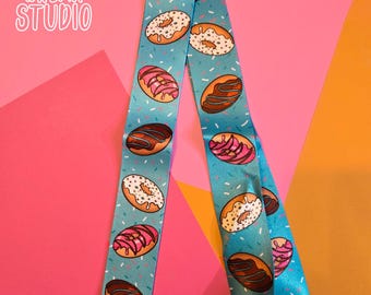 all the donuts blue sprinkled wide lanyard | donut lovers badgeholder pin display food gift sweets cute