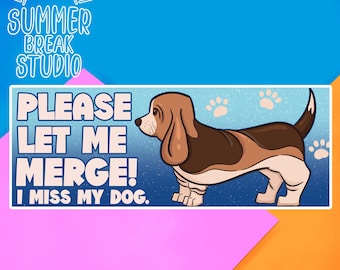 basset hound 3 x 8 inches glossy vinyl bumper sticker