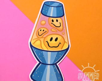 Smiley Face Lava Lamp Sticker: Waterproof 90s Nostalgia