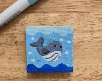 HAND-PAINTED 2 Inch Canvas Magnet- Whale