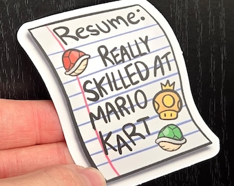 Resume: Really Skilled at Mario Kart 3 Inch Waterproof Vinyl Sticker, video game sticker, laptop decal, nintendo fans sticker