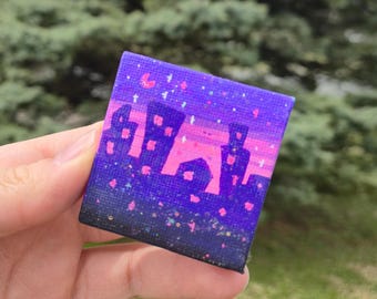 HAND-PAINTED 2 Inch Canvas Magnet- Neon City