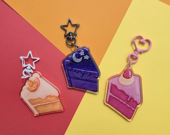 Colorful cake slices 2.5 inch acrylic glitter epoxy keychain charms