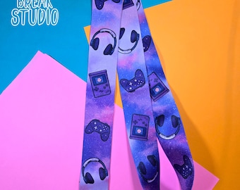 dreamy gamer extra wide purple lanyard for badgeholding keys furrys cosplay convention video game gift retro game nostalgia