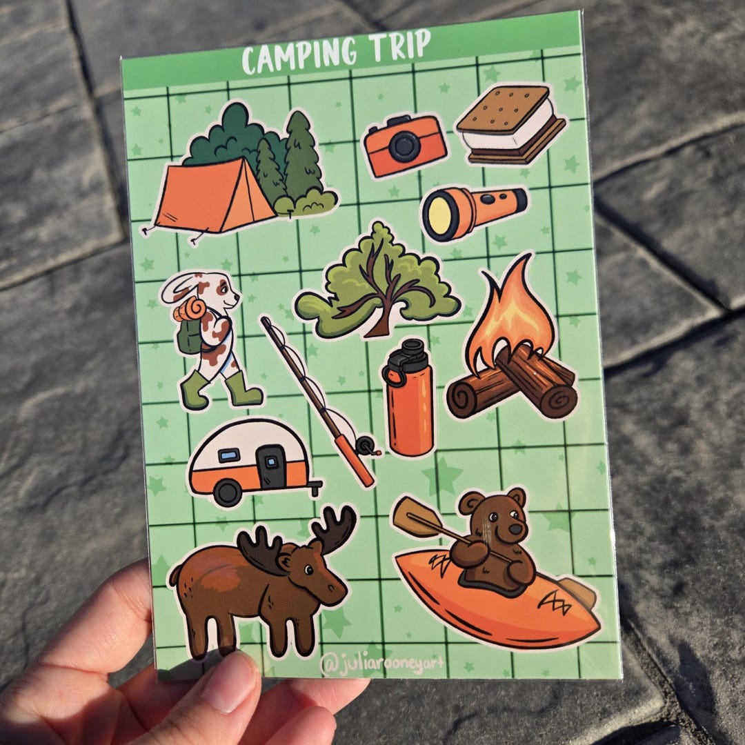 Camping Sticker Craft Camping Trip Sticker Sheet: Hand-drawn Campfire, Animals, Smores - Etsy