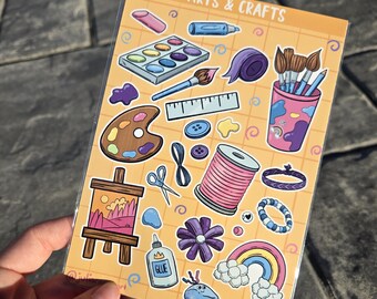 Hand Drawn Arts & Crafts Sticker Sheet: Scrapbook Planner Stickers