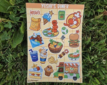 Mario Kart World Yoshi's Diner 5 x 7 HAND-DRAWN sticker sheet