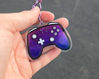 Liquid Glitter Video Game Controller shaker keychain