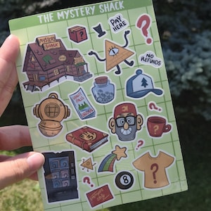 Gravity Falls "The Mystery Shack" 5 x 7 waterproof sticker sheet bill cipher stanford pines dipper mabel