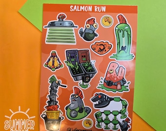 splatoon sploon salmon run 5 x 7 sticker sheet grizzco salmonid little guy nintendo switch 2 smallfry