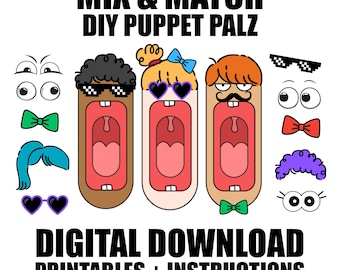 Marioneta de papel imprimible Palz, Mix & Match DIY (Descarga digital)