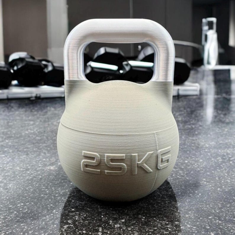 gray kettlebell protein holder with silver lid
