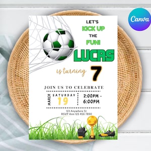 EDITABLE Soccer Birthday Invitation Template, Soccer Party Invitation, Printable Birthday Party Invitations, Digital Kids Party Invite