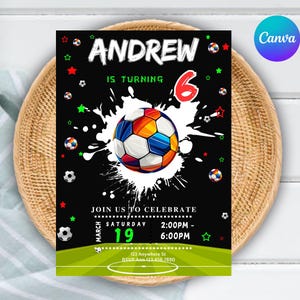 EDITABLE Soccer Birthday Invitation Template, Soccer Party Invitation, Printable Birthday Party Invitations, Digital Kids Party Invite