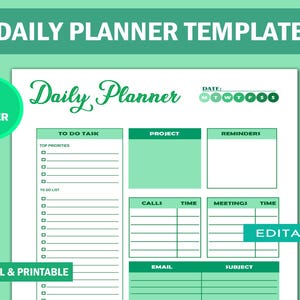 Editable Daily Planner | to Do List | Printable Productivity Day ...