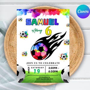 EDITABLE Soccer Birthday Invitation Template, Soccer Party Invitation, Printable Birthday Party Invitations, Digital Kids Party Invite