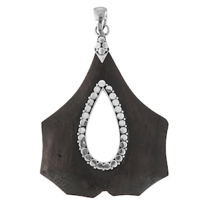 2 5/8&quot; Wood 925 Sterling Silver Pendant