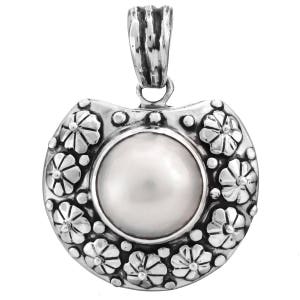 1 9/16&quot; White Mabe Pearl 925 Sterling Silver Pendant