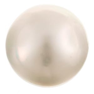 May include: A large, lustrous, round pearl with a creamy white color. The surface reflects light, creating a soft, iridescent sheen. The pearl is a classic jewelry element, often used in necklaces, earrings, and bracelets.